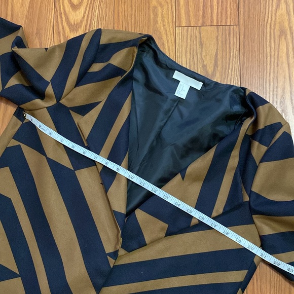 H&M women’s blazer jacket 3/4 sleeves abstract tan & black geometric print 10 - Picture 13 of 16